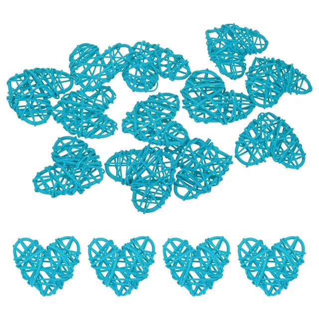 Uxcell 12-Pack Bolas Decorativas de Rattan en Forma de Corazón 60mm/2.4 Pulgadas para Navidad Bodas Acción de Gracias Azul Claro