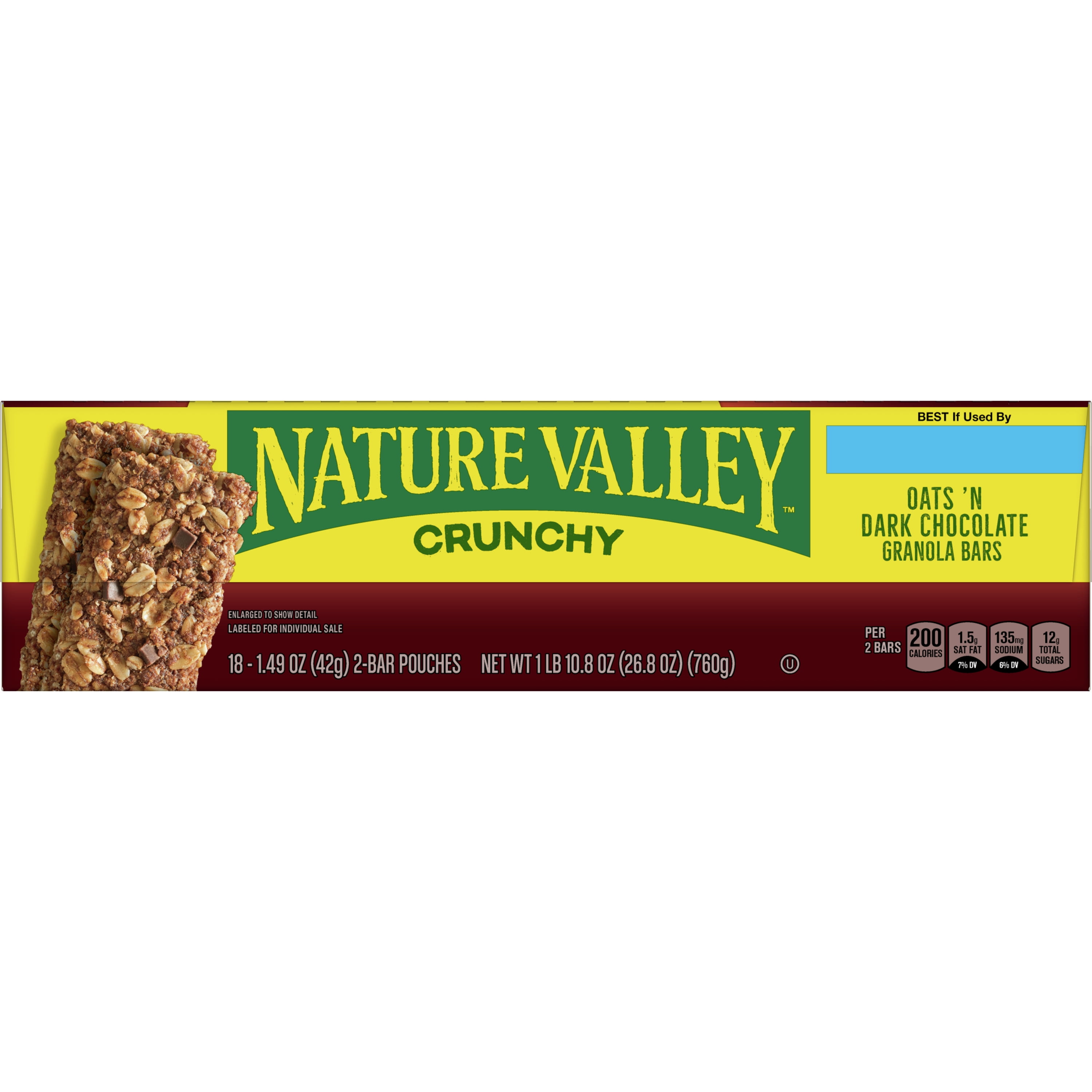 Nature Valley Crunchy Oats 'n Dark Chocolate Granola Bars, 36 Bars, 26.82 OZ  (18 Pouches)