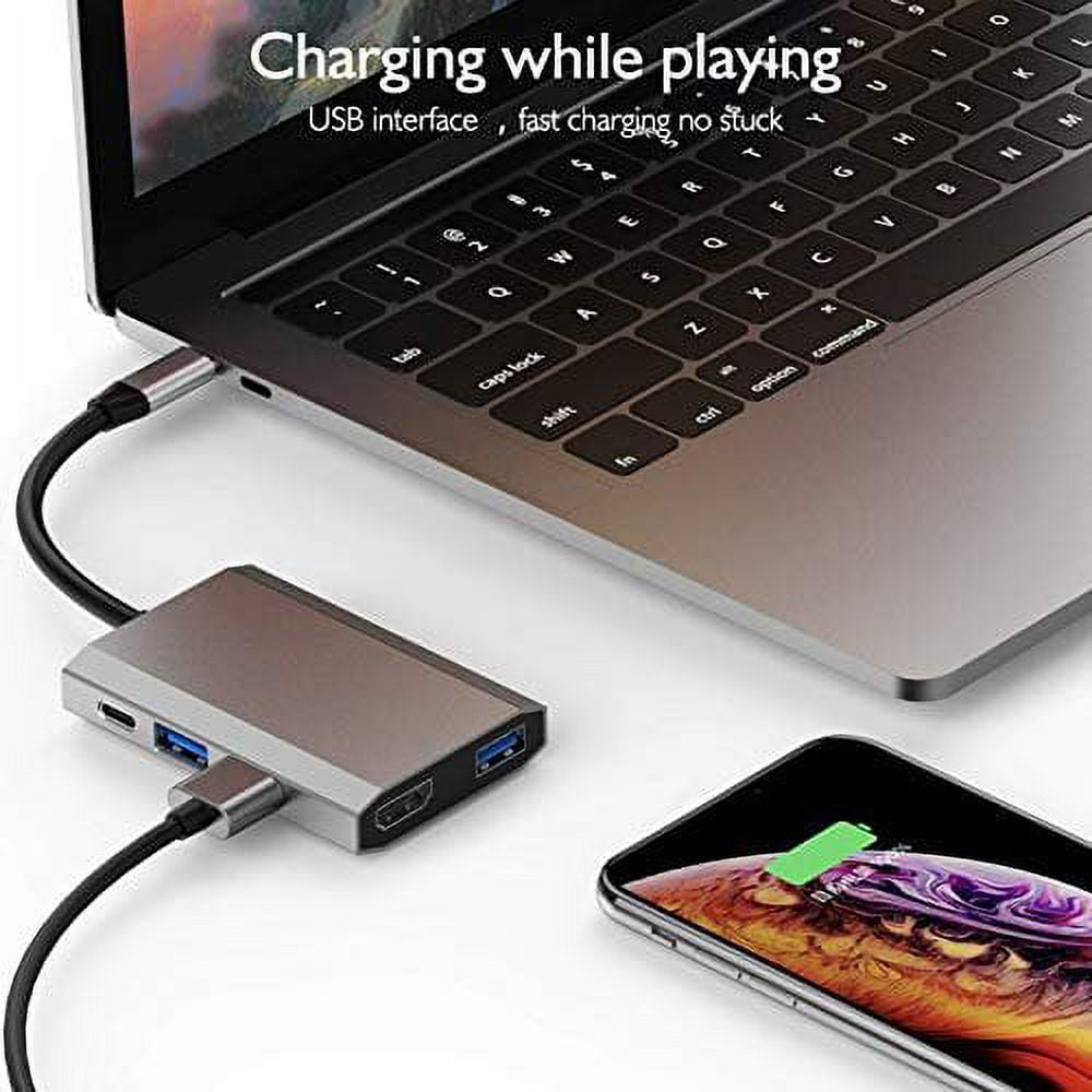 THYMOBO USB C to USB Hub Portable Aluminum USB Type C Adapter with 3 USB 3.0 Ports USB C to 4K HDMI & USB C Charging Port, Compatible with MacBook Pro Nintendo Switch and Windows Type C Laptops -Grey