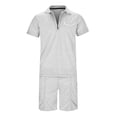 thumbnail image 6 of Short Sets for Men Summer Casual Jacquard Short Sleeve Quarter Zip Polo Shirt and Bermuda Shorts 2 Piece Matching Set, 6 of 6
