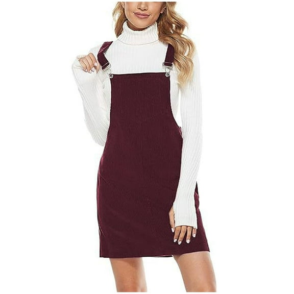Xysaqa Women's Corduroy Cute Jumper Dress Pinafore Bib Overall Mini Dresses with Pockets S-XXL