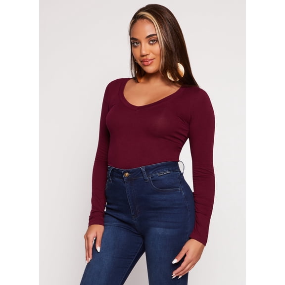 Women's Basic V Neck Long Sleeve Top