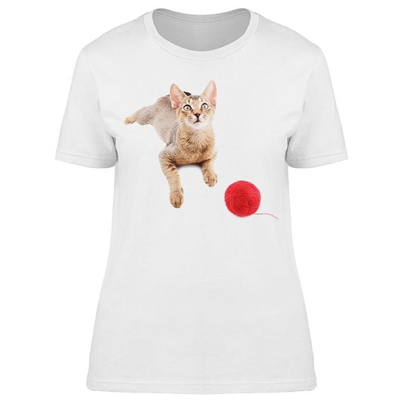 Cute Abyssinian Cat Playing T-Shirt Women -Image by Shutterstock, Female 3X-Large