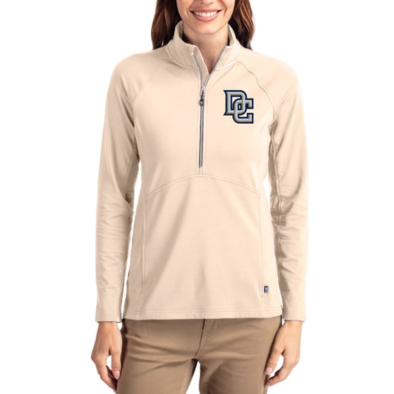 Women's Cutter & Buck Tan Washington Nationals Cooperstown Collection Adapt Eco Knit Stretch Half-Zip Pullover