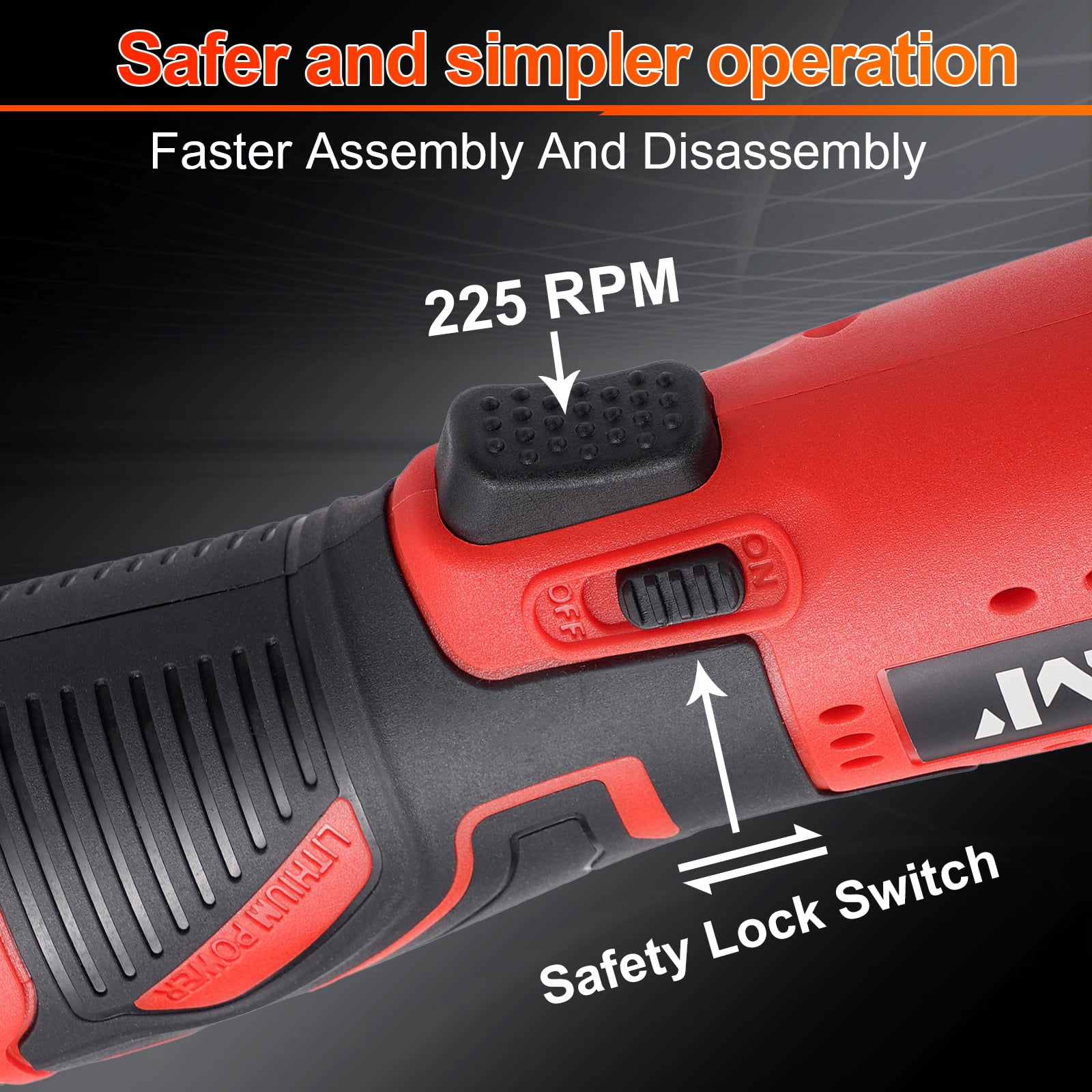 TJT 12V Electric Cordless Ratchet 3/8" Right Angle Wrench Impact Power Tool with 2Pcs 2Ah Battery