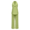 thumbnail image 3 of Linen Sets for Women 2 Piece Sleeveless V Neck Halter Top Matching Wide Leg Pants Summer Lounge Set Vacation Outfits Pocket 2026 Beach Vacation Outfits(Green,XXL), 3 of 5