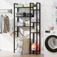 thumbnail image 6 of Over The Toilet Storage with 7-Tier Bathroom Organizer Shelf, Freestanding Space Saver with Hooks & Adjustable Feet, Storage Rack for Bathroom, Restroom, Laundry, Black, 6 of 16