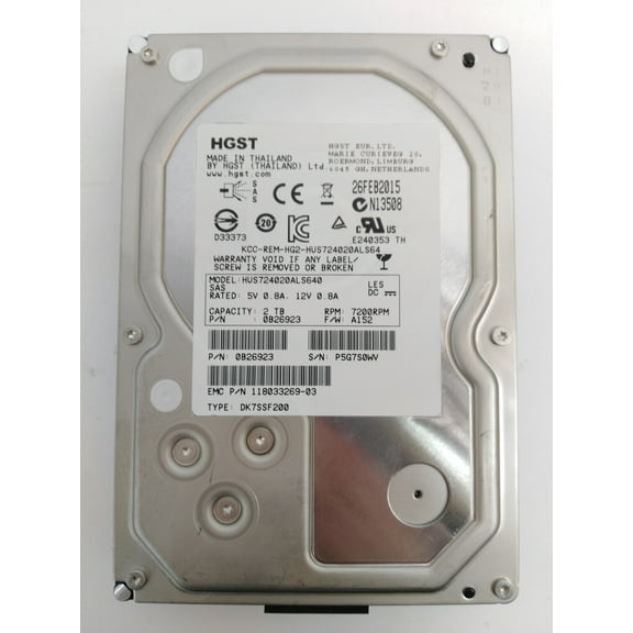 Pre-Owned HGST EMC CLAR2000 HUS724020ALS640 2 TB SAS 2 3.5 in Enterprise Drive (Good)