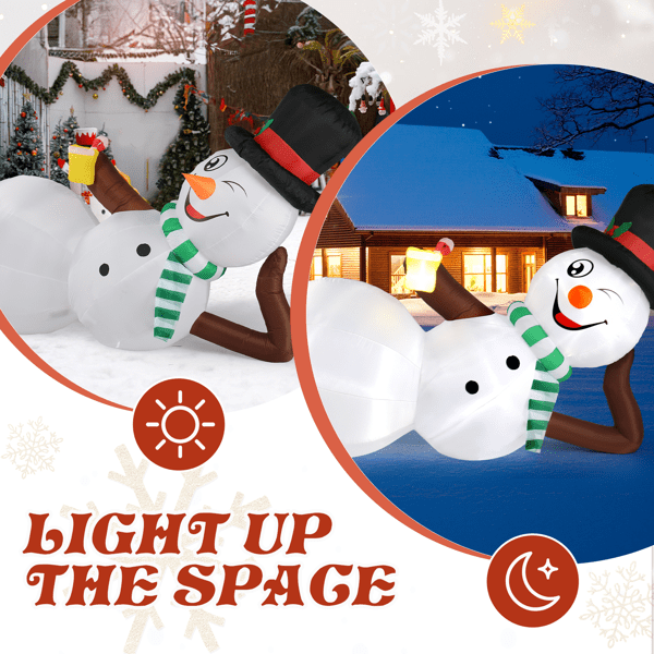Alvantor 9.8 ft Christmas Inflatable Snowman with 5 Built-In LED Lights, Lying Yard Decoration, Multicolor