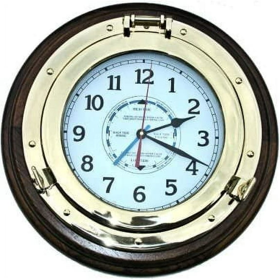 Solid Brass Nautical Porthole Tide and Time Wall Clock