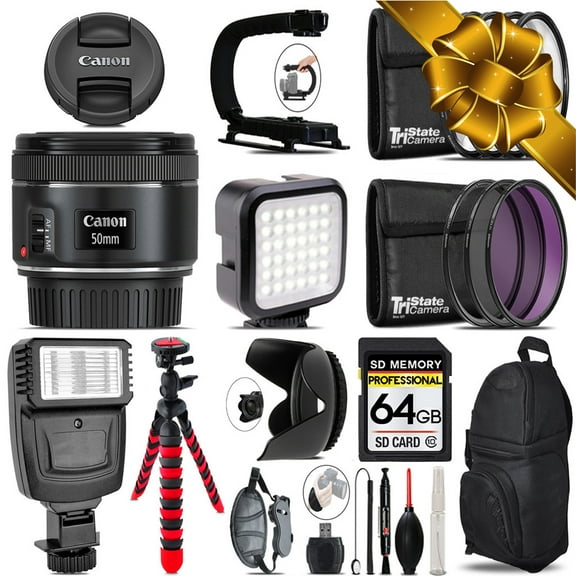 Canon EF 50mm f/1.8 STM Lens - Video Kit    Flash - 64GB Accessory Bundle (International Version)