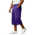 thumbnail image 3 of Men's Capri Pant Baggy Below Knee Summer Sweat Shorts Elastic Waist Athletic Casual Big Pocket 3/4 Pants, 3 of 7