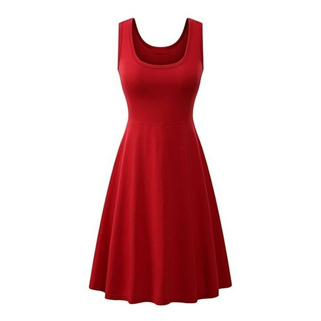 LUXUR Women Vest Summer Beach Sundress Swing Boho Long Dress Red 3XL
