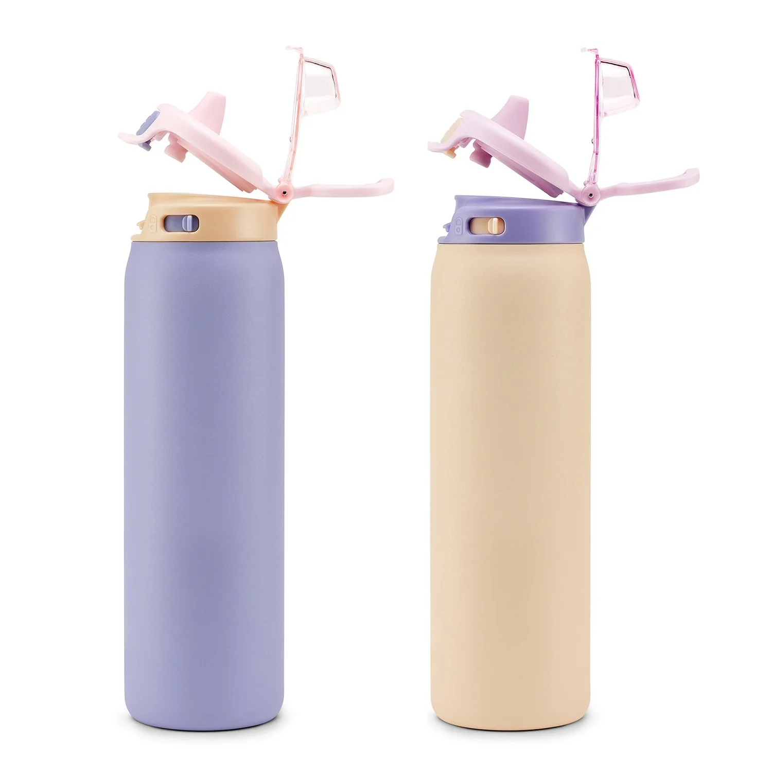 Ello Pop & Fill 22oz. 2-Pack Stainless Steel Water Bottle with Leak Proof Locking Lid - Cornflower/ Blush Breeze
