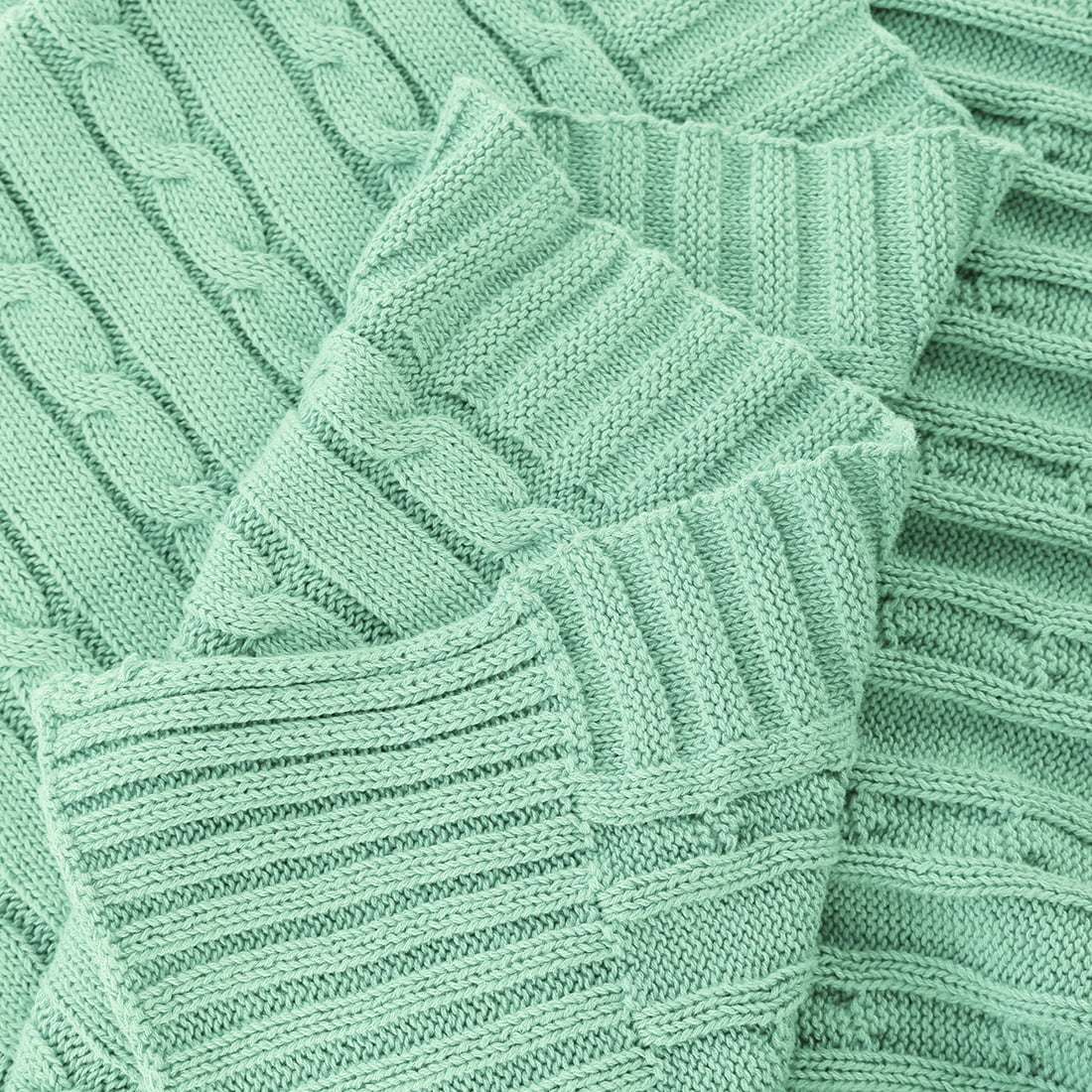 Unique Bargains 100% Cotton Soft Cable Knit Blanket Light Green Full(70" x 78")