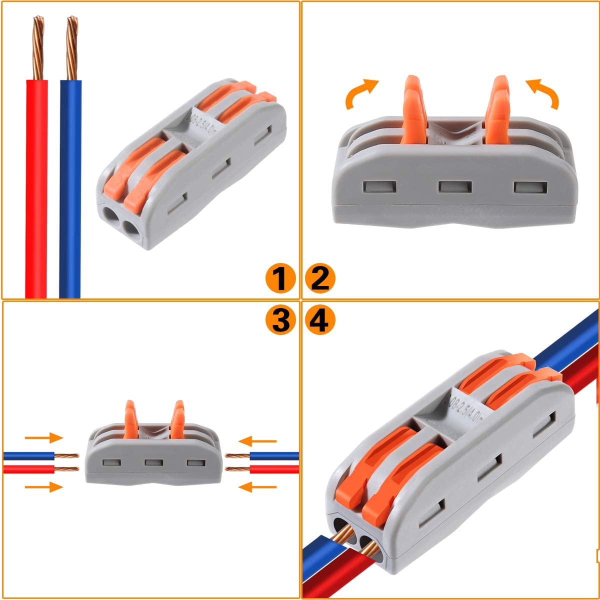 25pcs Conductor Compact Connectors Lever Wire Nut Electrical Connectors with Fixed Base for 2 Circuit Inline Splices 28-12 AWG