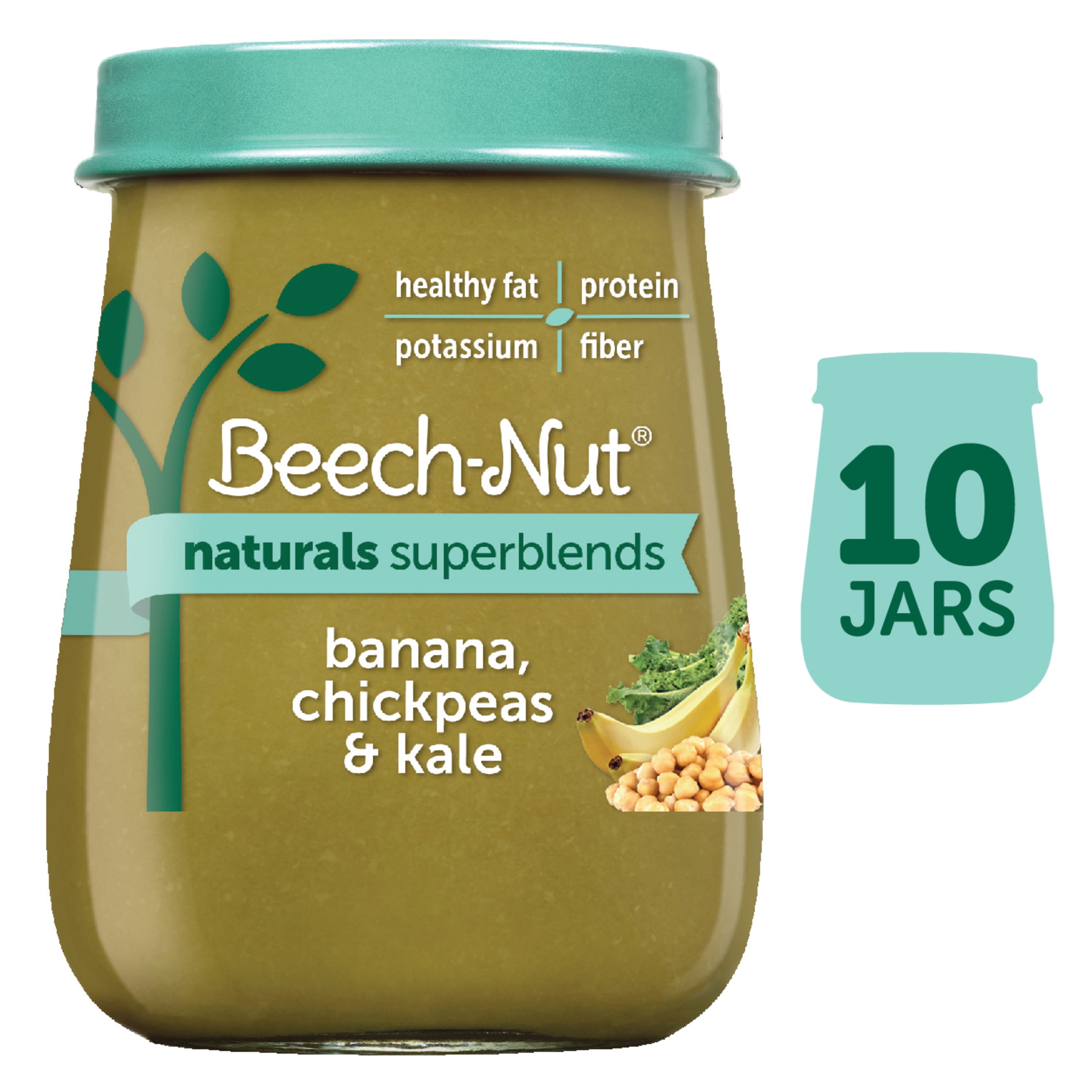 (10 Pack) Beech-Nut Naturals Superblends Stage 3, Banana Chickpea & Kale Baby Food, 4 oz Jar