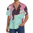 thumbnail image 1 of Balery Cats On Broomstick Camisa Casual de Manga Corta con Botones para Hombre, Texturizada, Estilo Cubano, para Playa, Verano-Small, 1 of 5