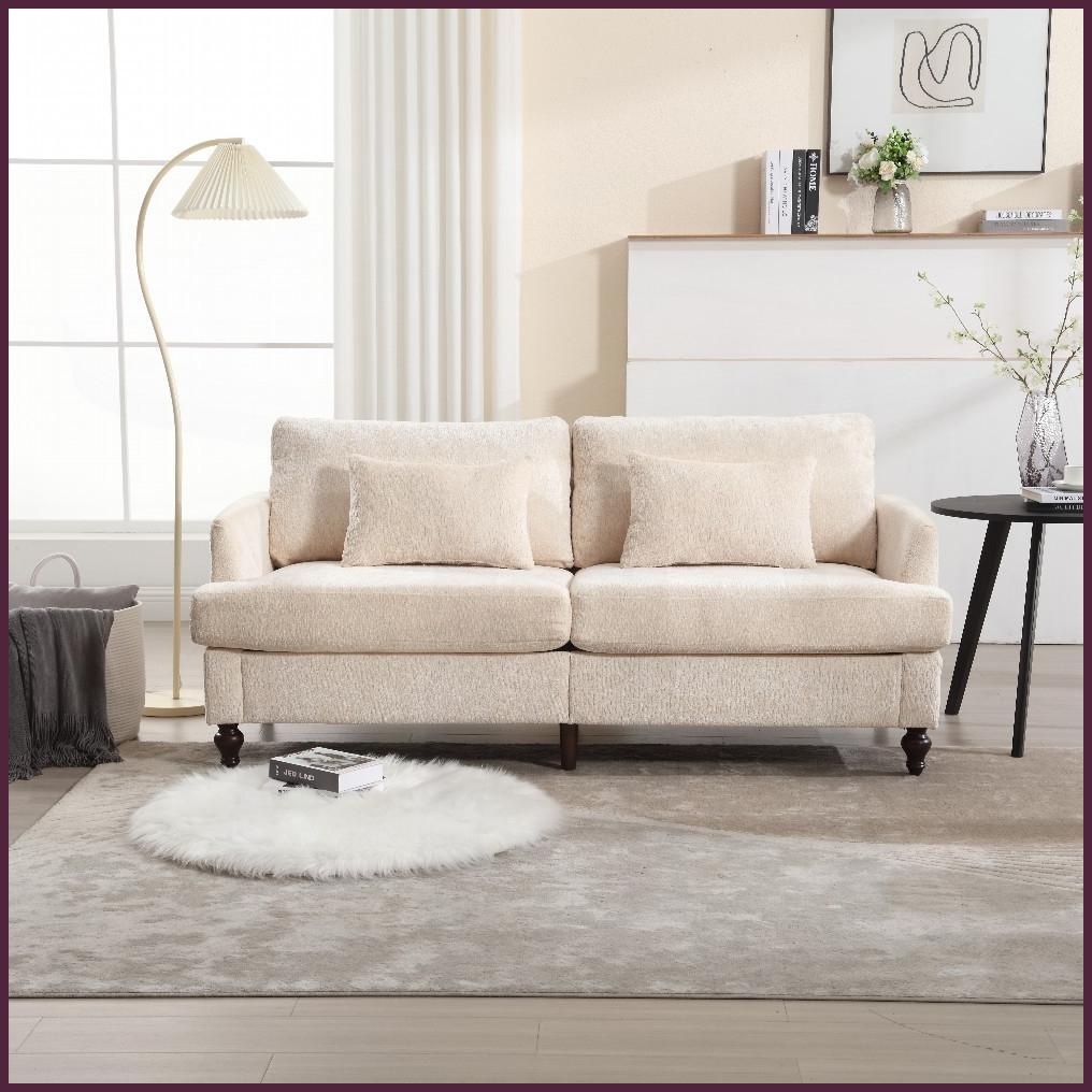 Mid Century Modern Chenille 2-Seat Loveseat Sofa – Solid Wood Frame for Living Room & Bedroom