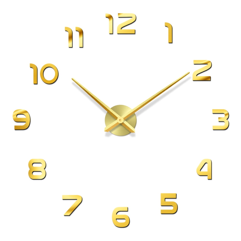 Big Size Golden DIY Wall Clock Frameless Large Digital Quartz Self