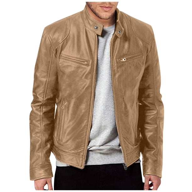 Fashion Men Autumn Winter Warm Casual Leather Zipper Long Sleeve Jacket Coat Top M