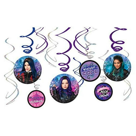 Swirl Hanging Decorations PresNok - 5" & 7" (Pack of 12) - Perfect for Themed Parties & Events, Disney Descendants 3