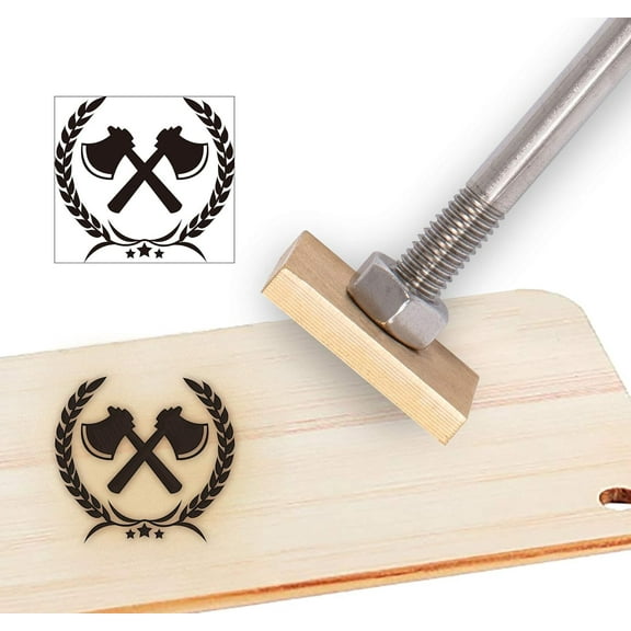Wood Branding Iron Custom Logo Leather Branding Iron Stamp BBQ Heat Stamp with Wood Handle (1x1”)