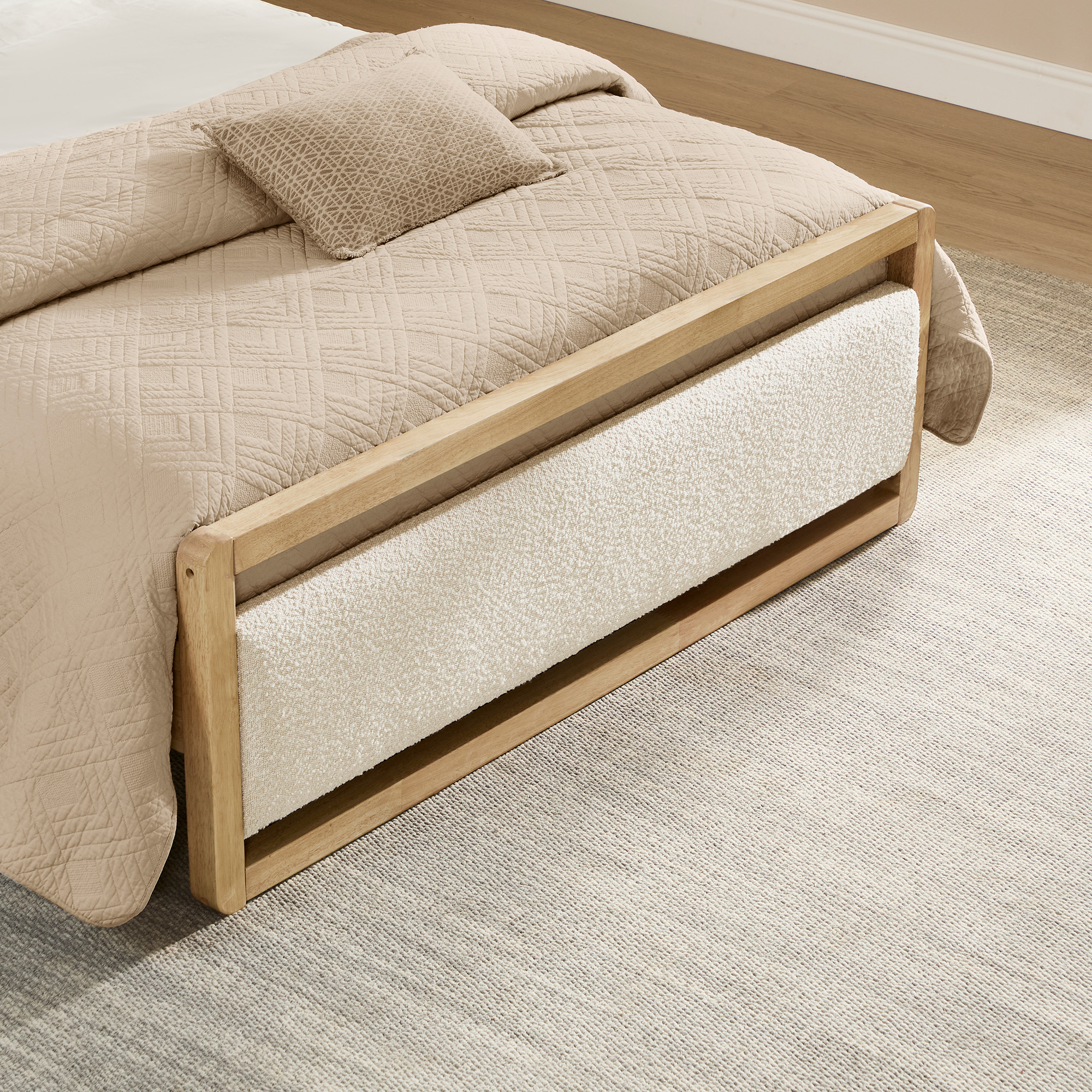 Spruce & Spring Modern Upholstered Platform Bed Frame with USB and Type-C Charging Khaki, Full