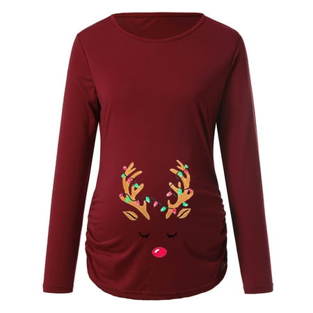 

Fragarn Maternity clothes Women s Print Christmas Side Ruched Long Sleeve Maternity Top Pregnancy Clothes