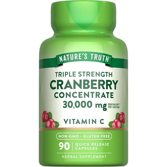 Cranberry Concentrate Capsules 30,000mg | Plus Vitamin C | Triple Strength | by Nature's Truth