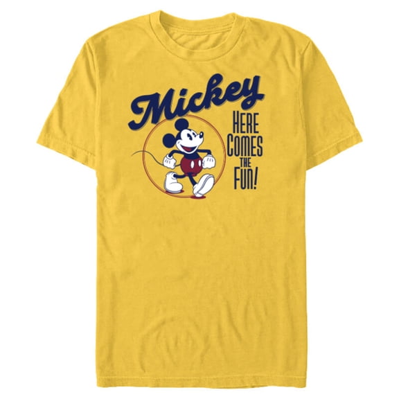 Disney Mickey Mouse Here Comes the Fun Retro Vintage - Short Sleeve Blended T-Shirt for Adults - Customized-Yellow