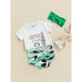 thumbnail image 3 of Summer Infant Baby Girl Clothes Set Short Sleeve Lettering T-shirt Casual Elastic Waist Shorts Bow Headband Clothes, 3 of 8