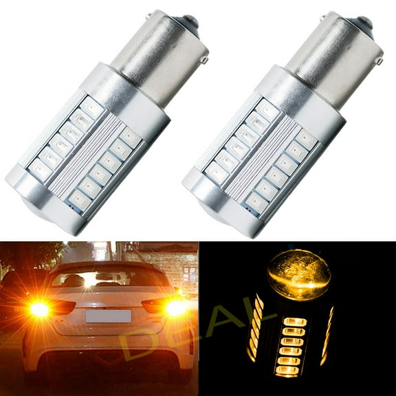 2PCS 1156/Ba15s Amber/Yellow DC 12V 33x 5630 SMD LED Bulbs For Front Rear Turn Signal/Parking/Side Marker/Daytime Running/Fog/License Plate/Backup/Reverse/Stop/Brake/Head Light/Tail Lamp