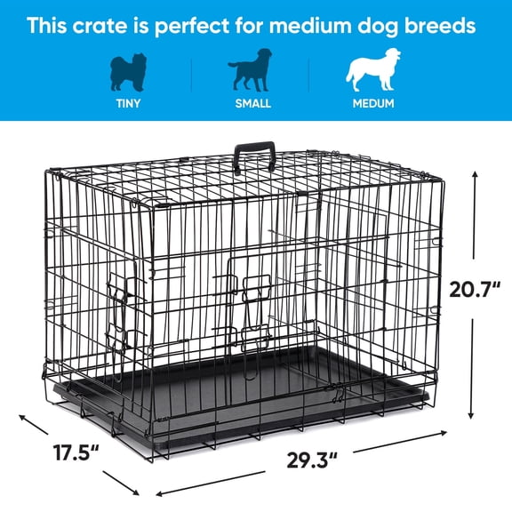 HomGarden 30’’ Foldable Small Dog Crate Kennel Double Door, Black