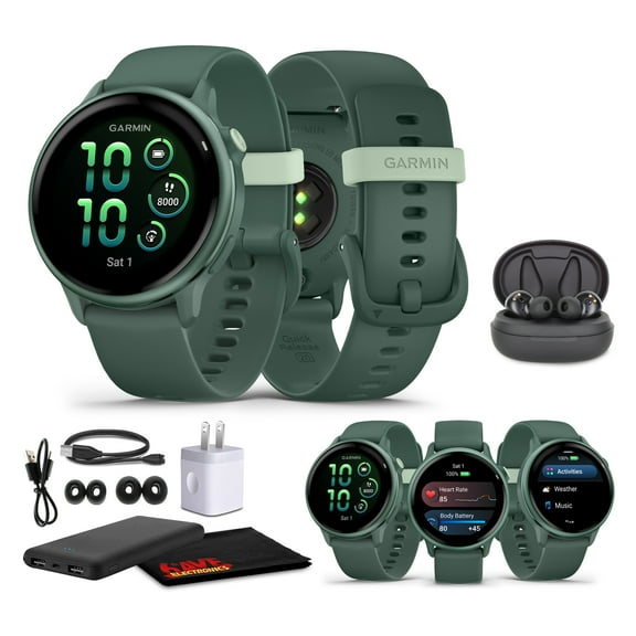 Garmin Vivoactive 6 Smartwatch Metallic Jasper Green with Jasper Green Band Best Fitness GPS Smart-watch with AMOLED Display, 11-Day Battery, Advanced Activity Tracking Watch Bundle For Men &Women