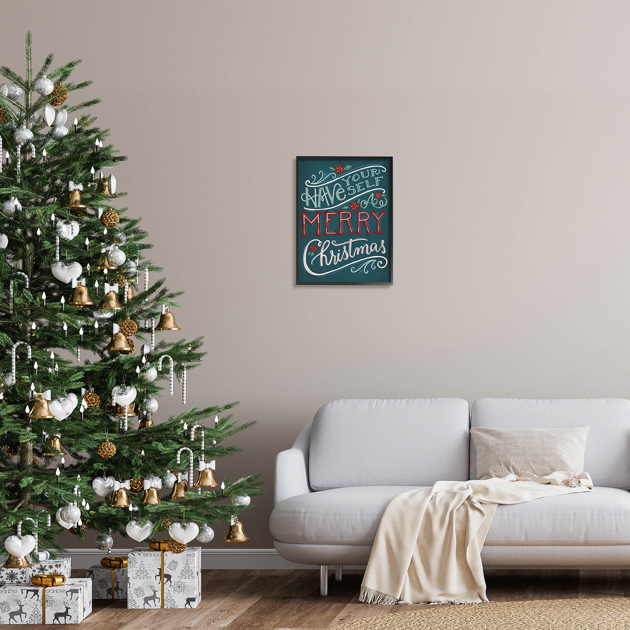 Have Yourself Merry Christmas Phrase Holiday Graphic Art Black Framed Art Print Wall Art