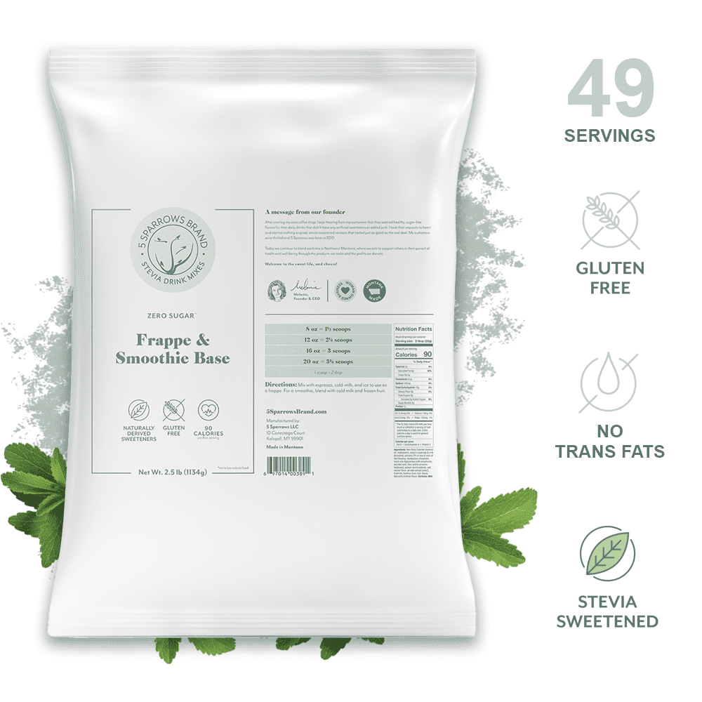 5 SPARROWS Healthy Sugar-Free Frappe Mix Powder, Milkshake & Smoothie Mix Base - Stevia-Sweetened, Zero Sugar Creamer, Keto-Friendly Drink Mix, 40oz (2.5lb)