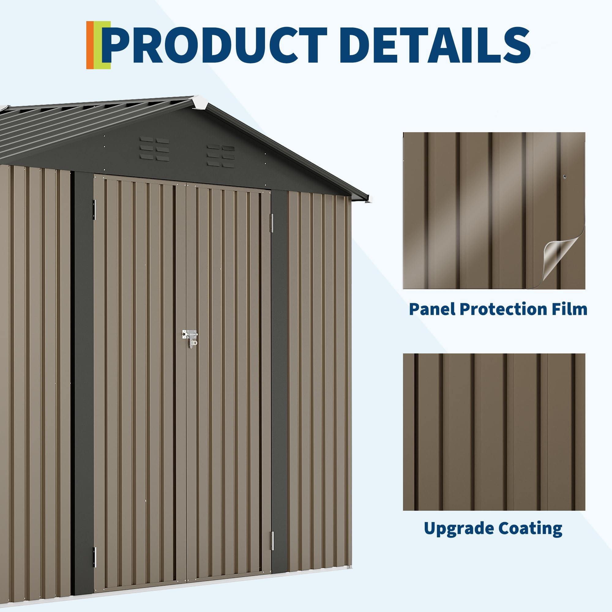 10X12 FT Storage Shed，Lockable Gable Roof Garden Shed with Grid Window, All-Weather Resistant Storage Unit for Bikes, Ladders, Patio Supplies & Garden Essentials