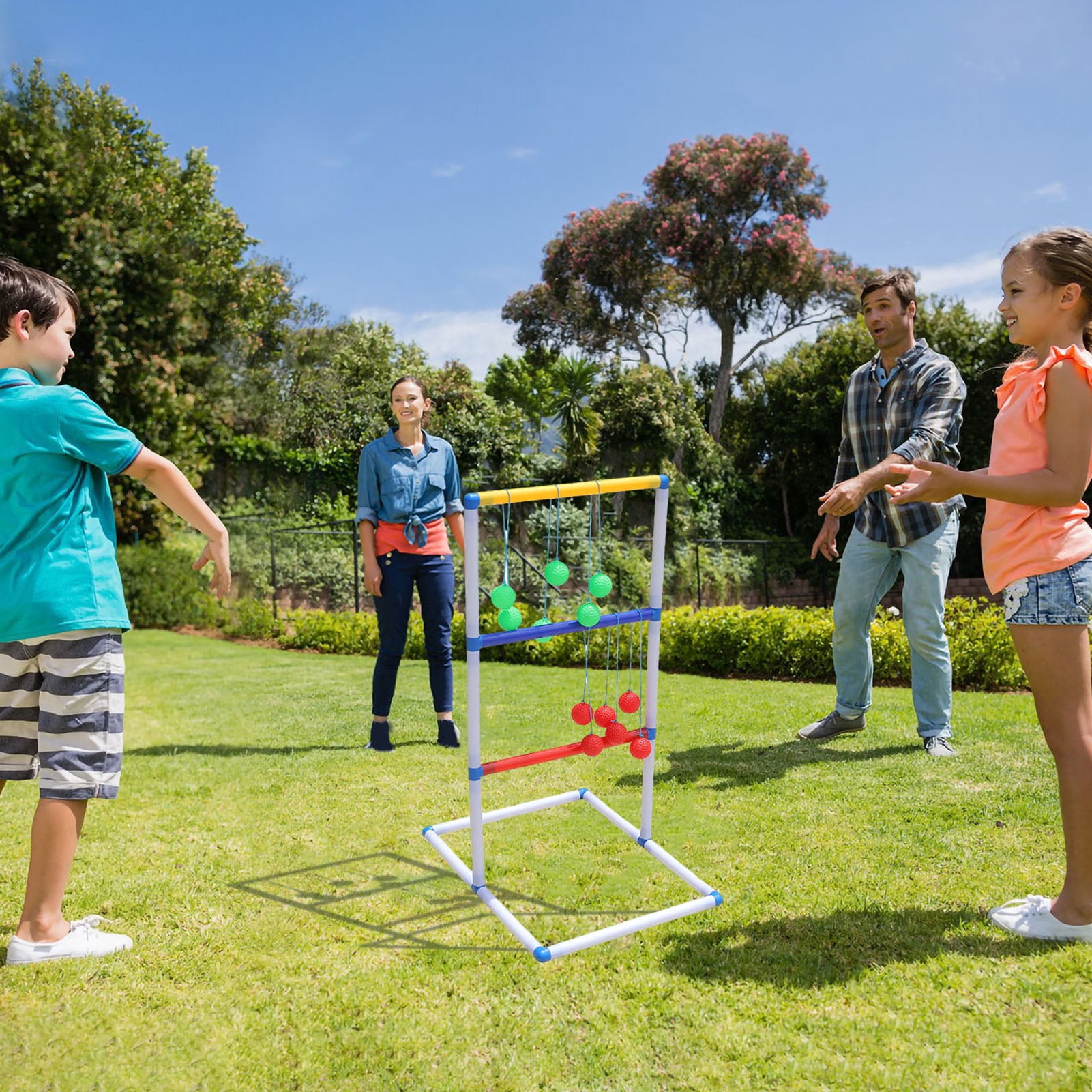 YIFAEUX 1 Set Ladder Toss Ball Game with 6 Soft Rubber Golf Balls Easy Assembly Funny Family Kids Indoor Outdoor Yard Lawn Throwing Ball Toy