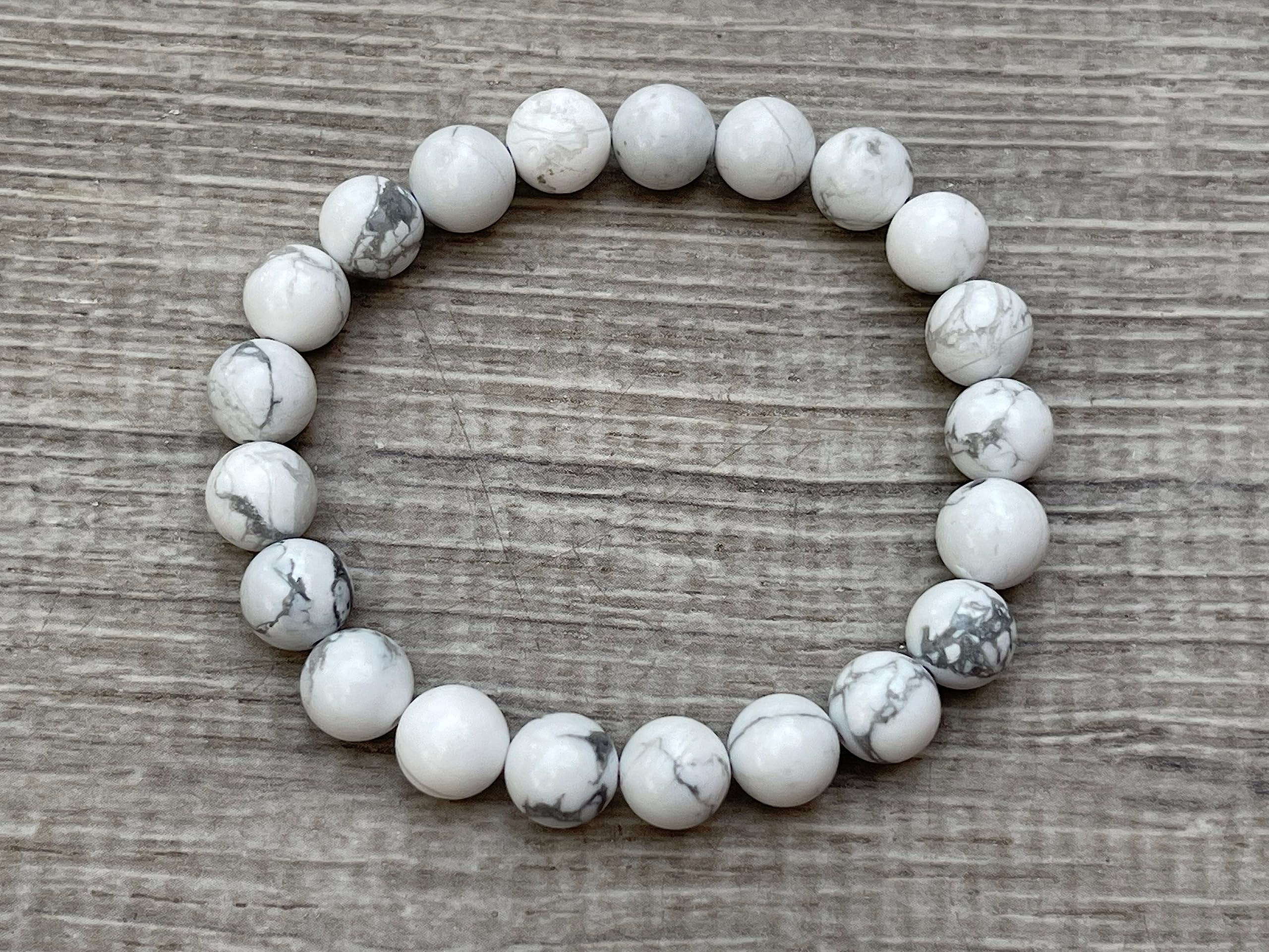White Howlite Crystal Bead Bracelet 8mm, Wholesale Genuine White Howlite Stretch Gemstone Bracelet, Gift for Men & Women (5)