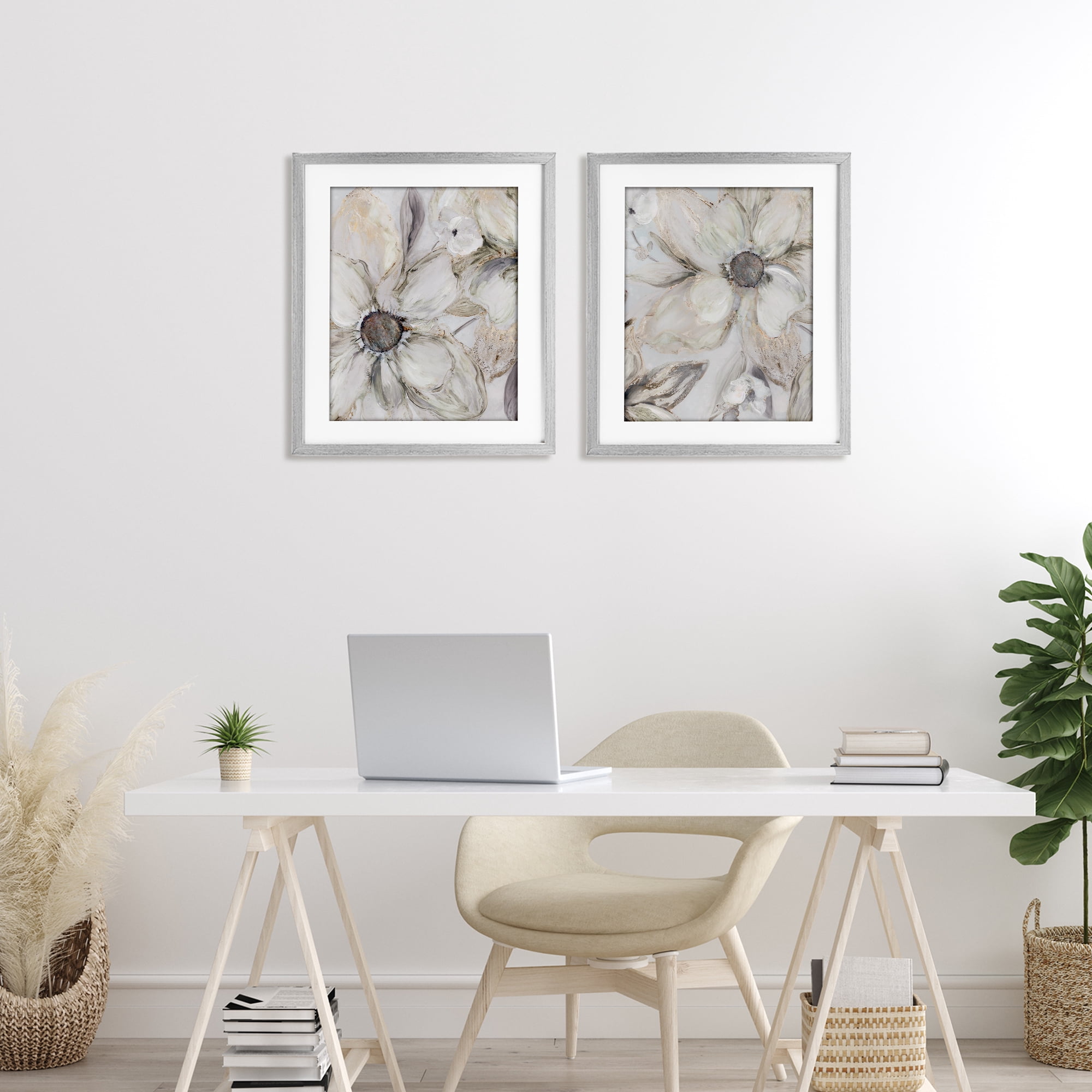 Stupell Industries Sandstone Tinted Blooms 2 Piece Gray Framed Print Under Glass Set, design by Carol Robinson