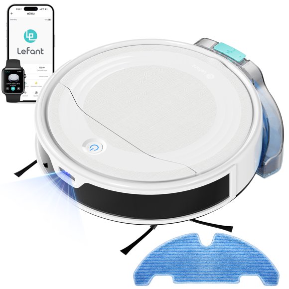 Lefant M310 Ultra Robot Vacuum and Mop Combo, Ultra-thin Robot Vacuum Cleaner with 6000Pa Suction, ToF LiDAR Navigation, 170min Runtime, Ideal for Pet hair(White)