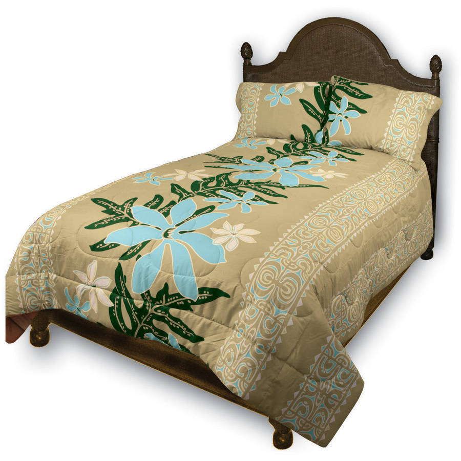 Hi Kalama Collection Hawaiian Fabric Twin Tiare Flower Bedding, 1 Each