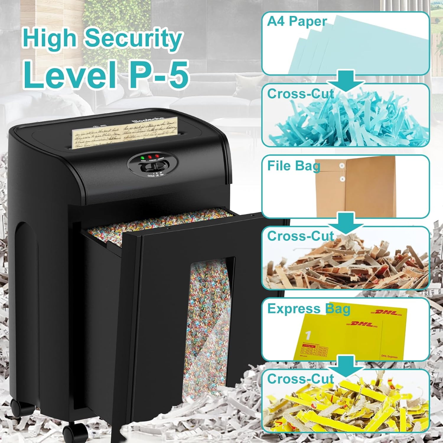 AGH Deco Paper Shredder 16-Sheet Cross-Cut Paper, CDs, Cards Shredder Office Shredder with 4.76 Gallons Pullout Bin, Black