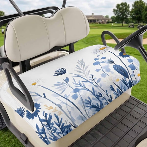 Golf Cart Seat Covers for 2 Seater, Blue Floral Spring Soft Microfiber Cart Seat Towel Blanket, Summer Botanical Pastoral Absorbent Breathable Non Slip Bench Seats Protector for Golf Course 51"x31"