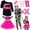 2, variant on 80s Outfit Costume for Women 25-Piece Set - Retro Neon Disco Party Dress with Leggings, Tutu Skirt, Fanny Pack, Fishnet Gloves & Accessories - 80s Theme Halloween Costume for Adults, 1980s Retro Look