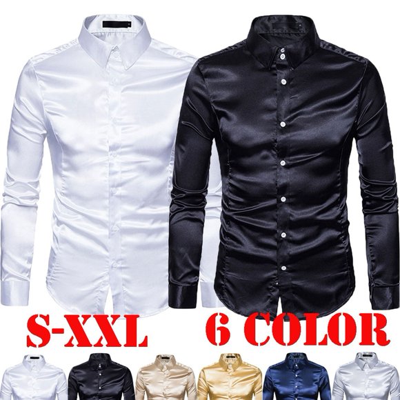 Men's Silk Satin Long Sleeve Shirt Ruffled Vintage Wedding Tuxedo Dress Shirts