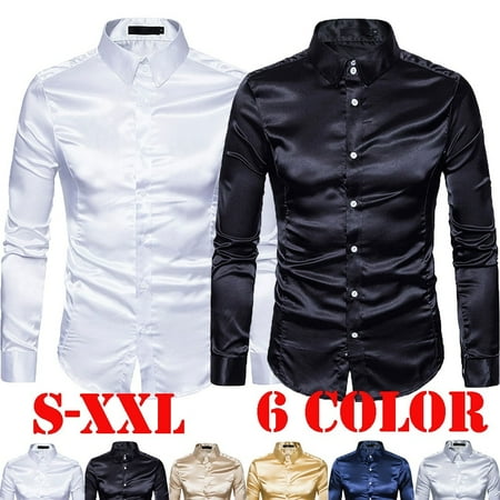 Men's Silk Satin Long Sleeve Shirt Ruffled Vintage Wedding Tuxedo Dress Shirts