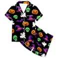 thumbnail image 4 of BOOMNY Halloween Girls 2 Peice Pajamas Sets Hallowmas Pumpkin Ghost Graphic Short Sleeve Buttons Sleepwear Tops Shorts Pjs Set for Kids Cozy Loungewear Homewear, 4 of 4