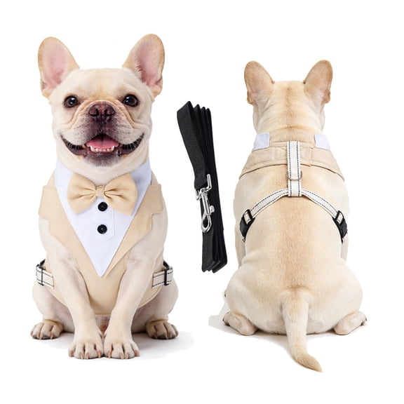 Dog Tuxedo for Large Dogs Adjustable Formal Bowtie Bandana Collar Suit with Soft Breathable Fabric Wedding Grooming Birthday Party Costume for Boy Dog,Beige-XL